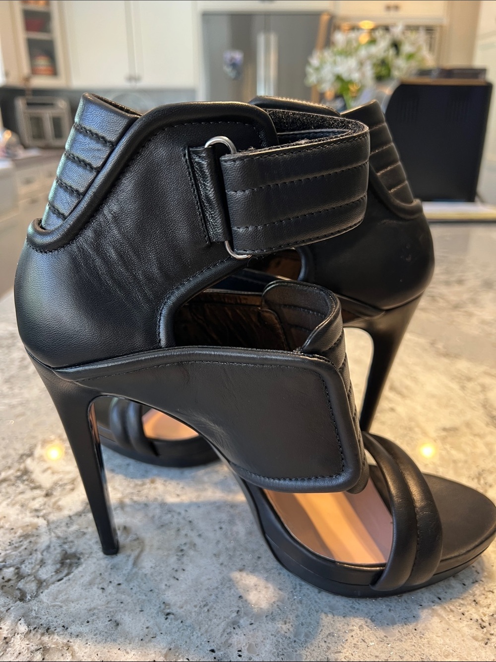 Barbara Bui Black Leather Biker Stiletto Sandals Ankle Cuff EU41 EUC - Picture 6 of 11